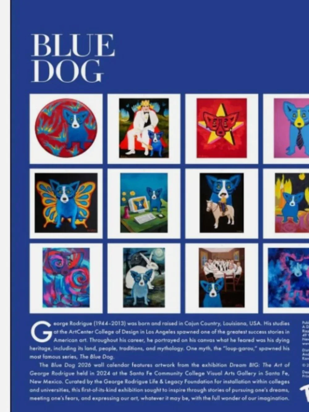 Blue Dog, New 12 month 2026- by George Rodrigue, Dog Art, Art Connoisseur,
